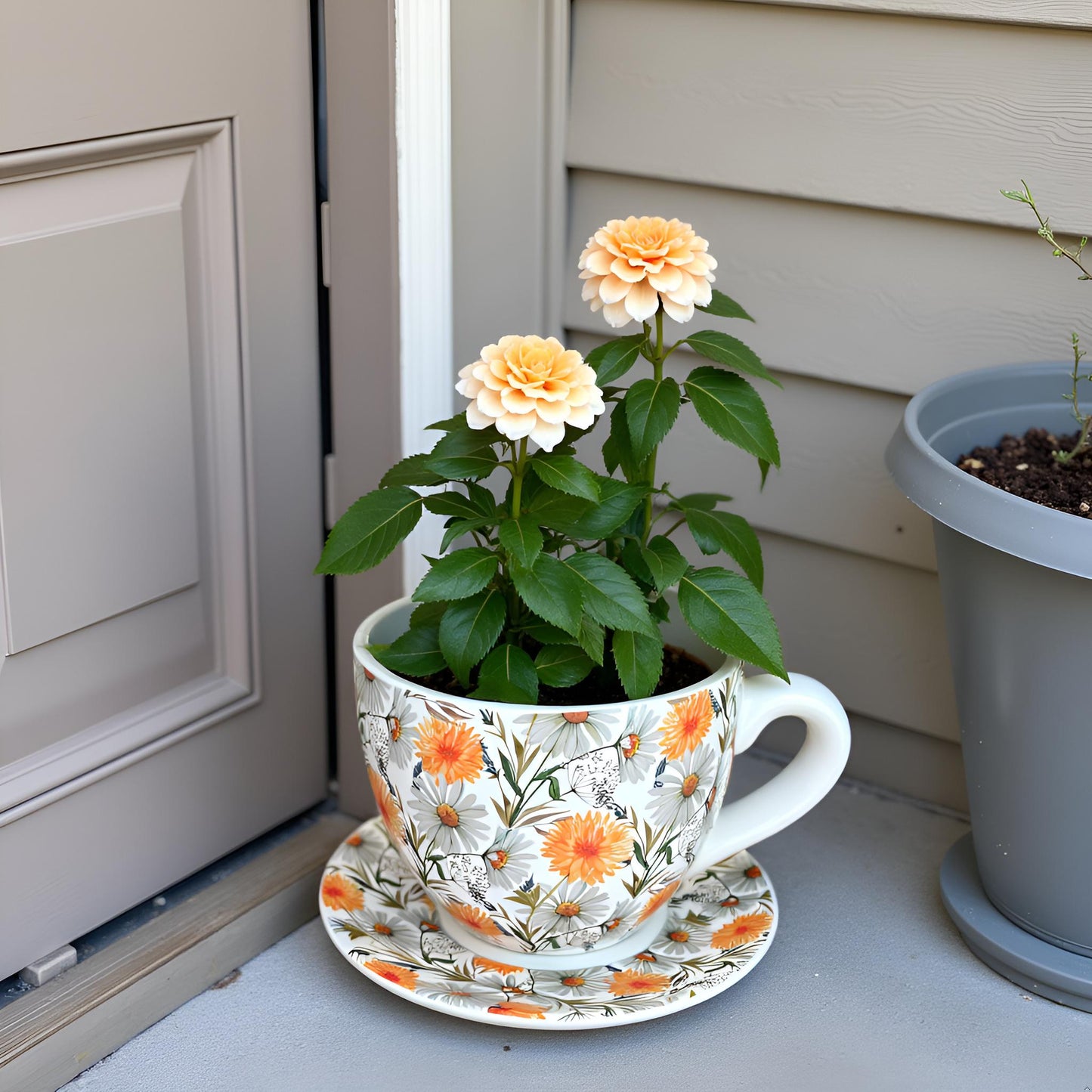 Decorative Oversized Floral Cup and Saucer Style – Ceramic Planter
