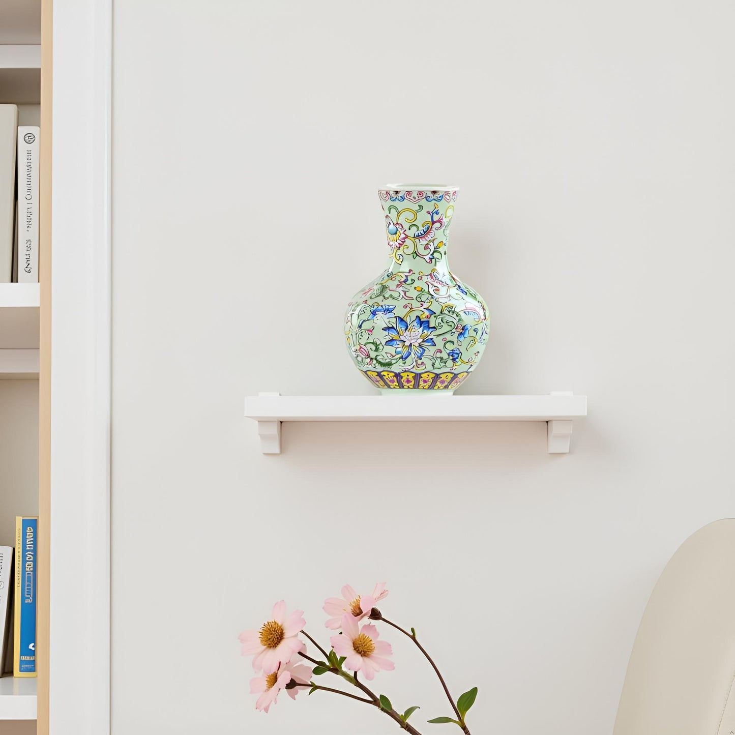 Oriental Ceramic Flower Vase with Intricate Floral Design