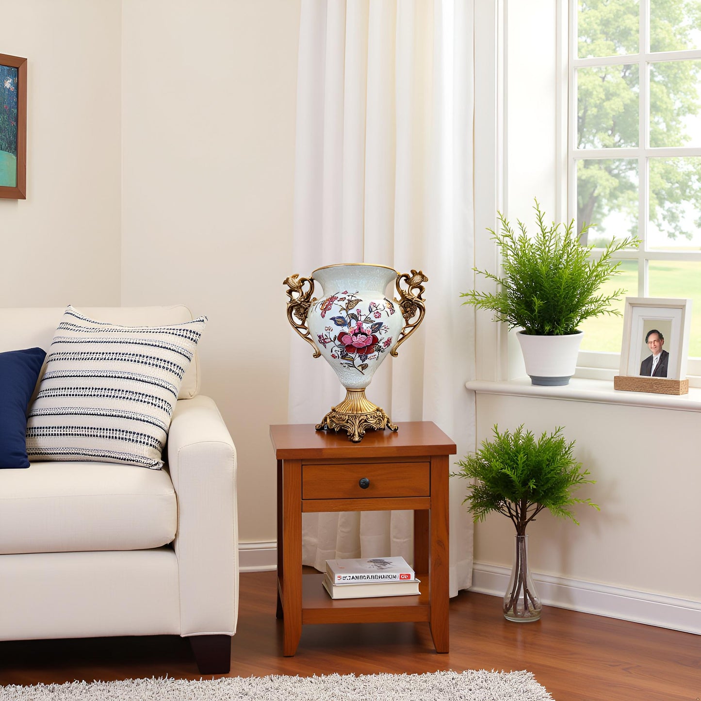 Elegant Decorative Ceramic Vase with Golden Accents