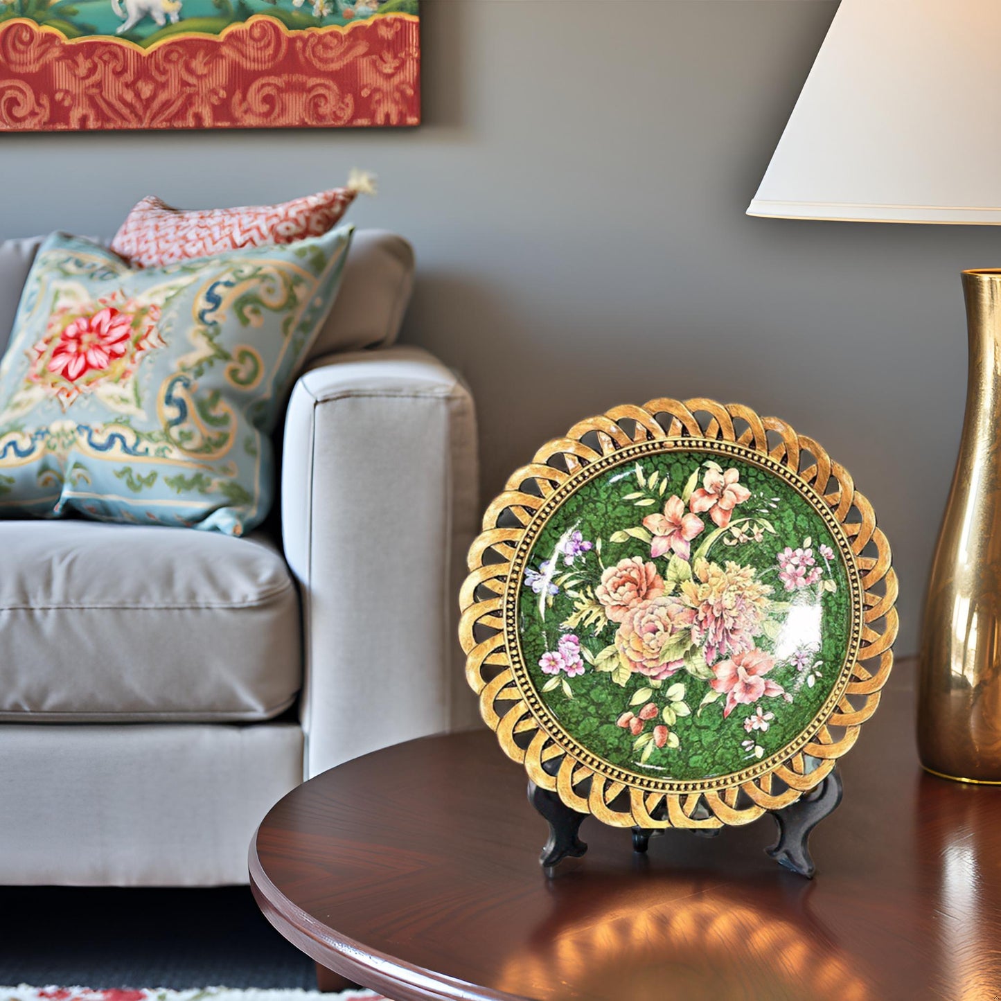 Antique Green Gold Flower (Wall Plate)