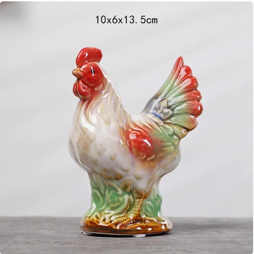 Ceramic Rooster & Hen Figurine - Set of 2 pieces ( Small )