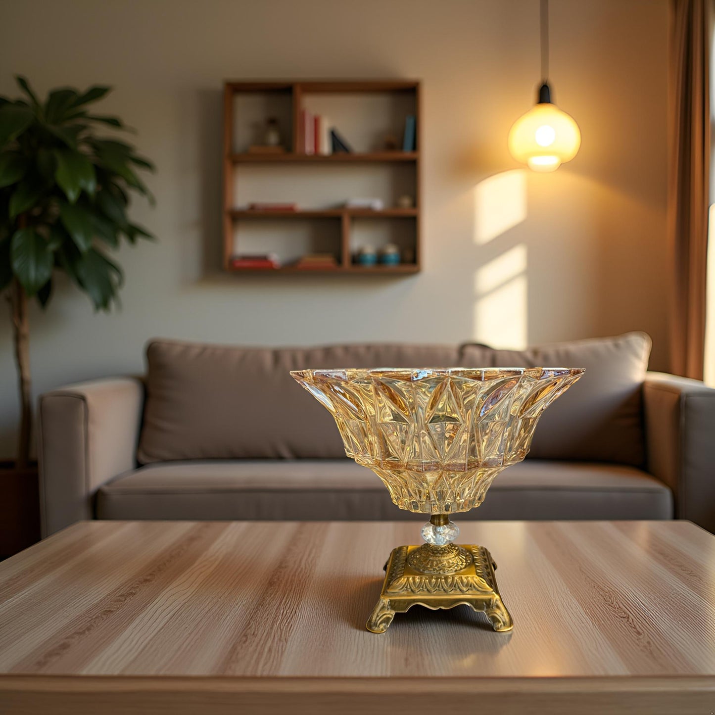 Golden Base Crystal Bowl for Coffee Table & Living Room