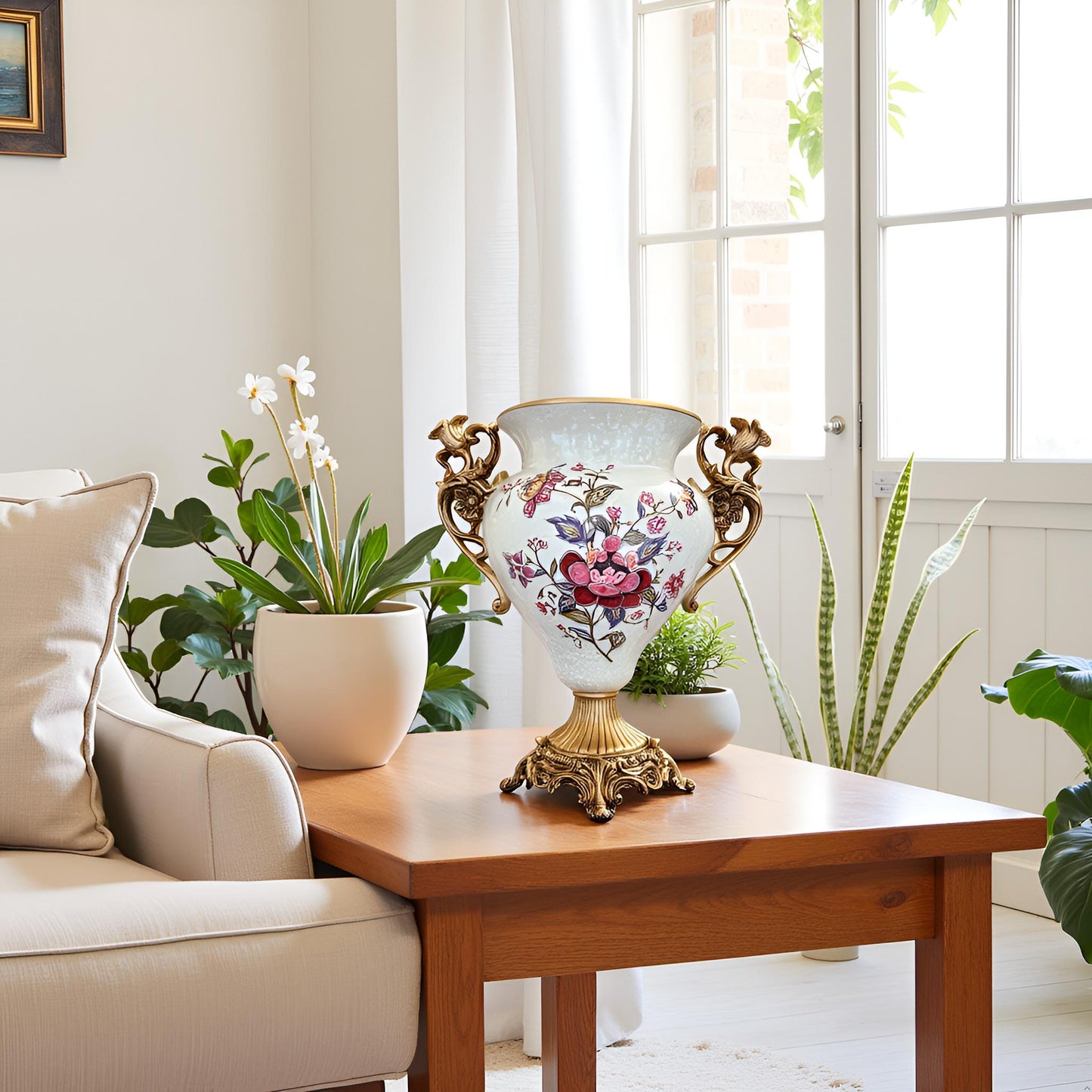 Elegant Decorative Ceramic Vase with Golden Accents