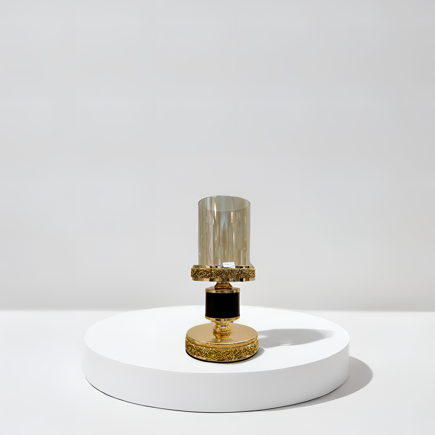 Dazzling Gold & Black Crystal Candle Holder - Small