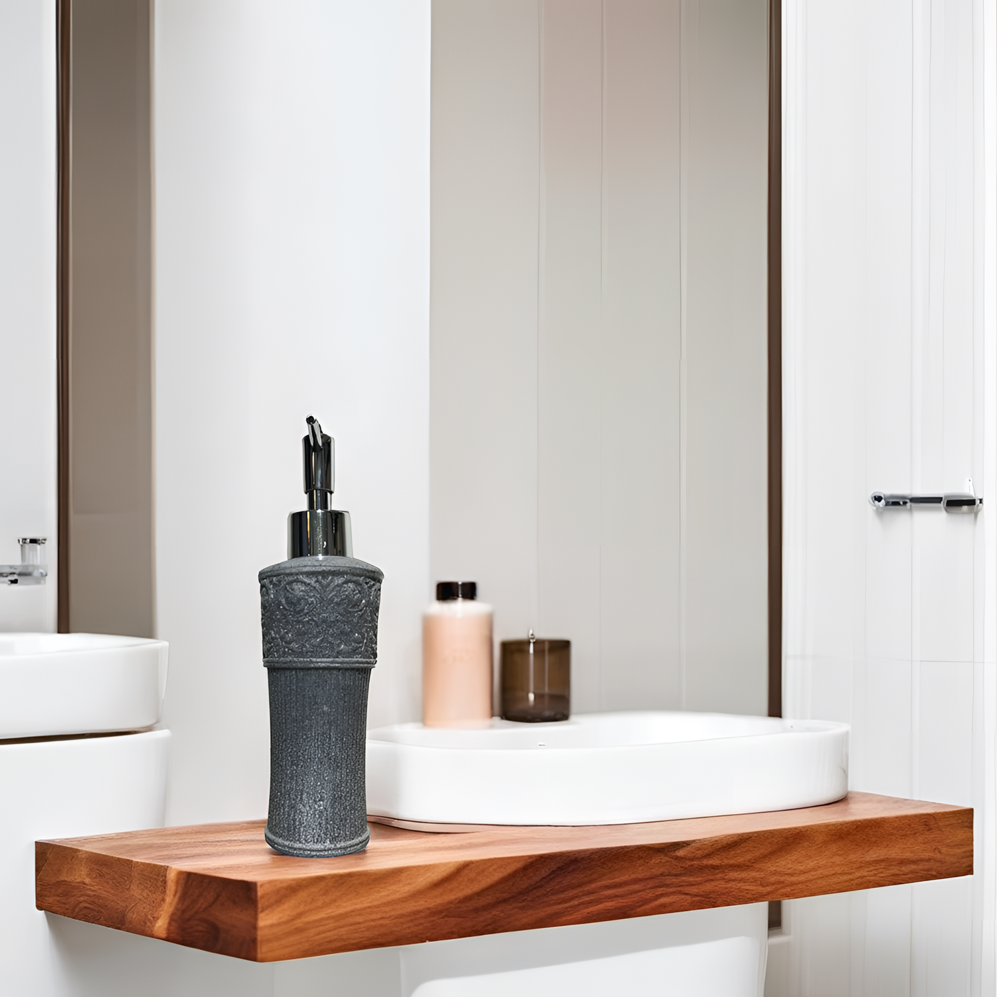 Textured Grey Resin Soap Dispenser with Chrome Pump