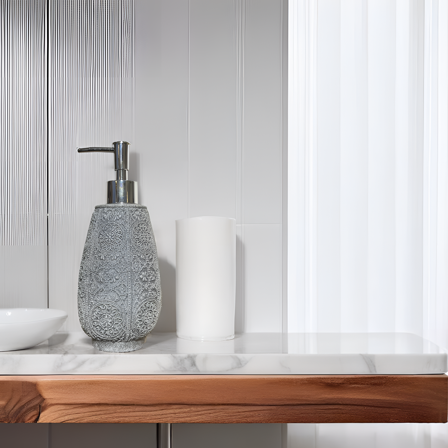 Textured Grey Resin Soap Dispenser with Chrome Pump