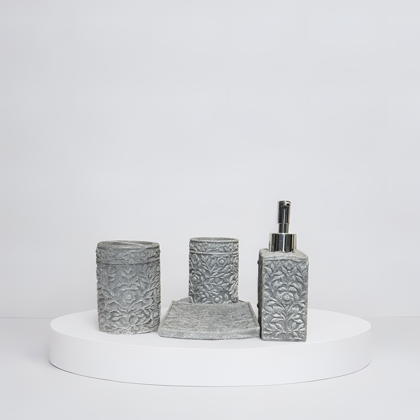 4-Piece Textured Grey Resin Bathroom Set