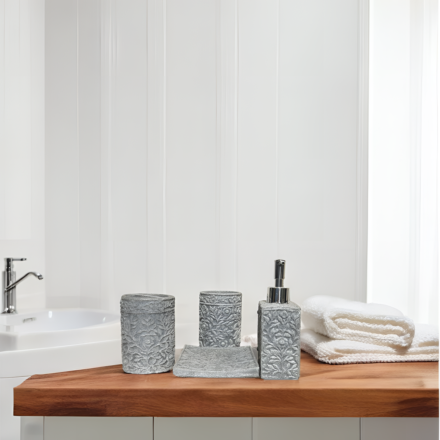 4-Piece Textured Grey Resin Bathroom Set