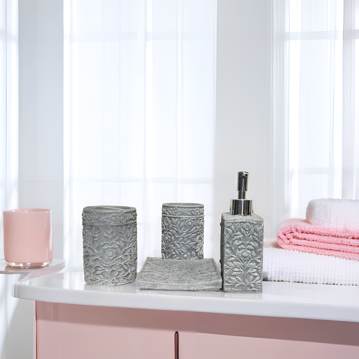 4-Piece Textured Grey Resin Bathroom Set