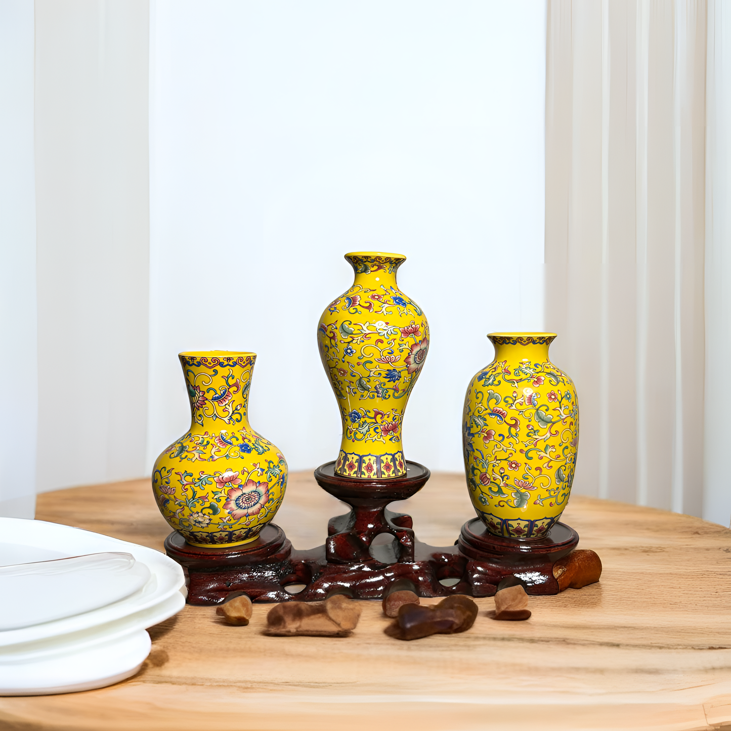 Imperial Elegance : Yellow Meiping Decoration 3 pc Set