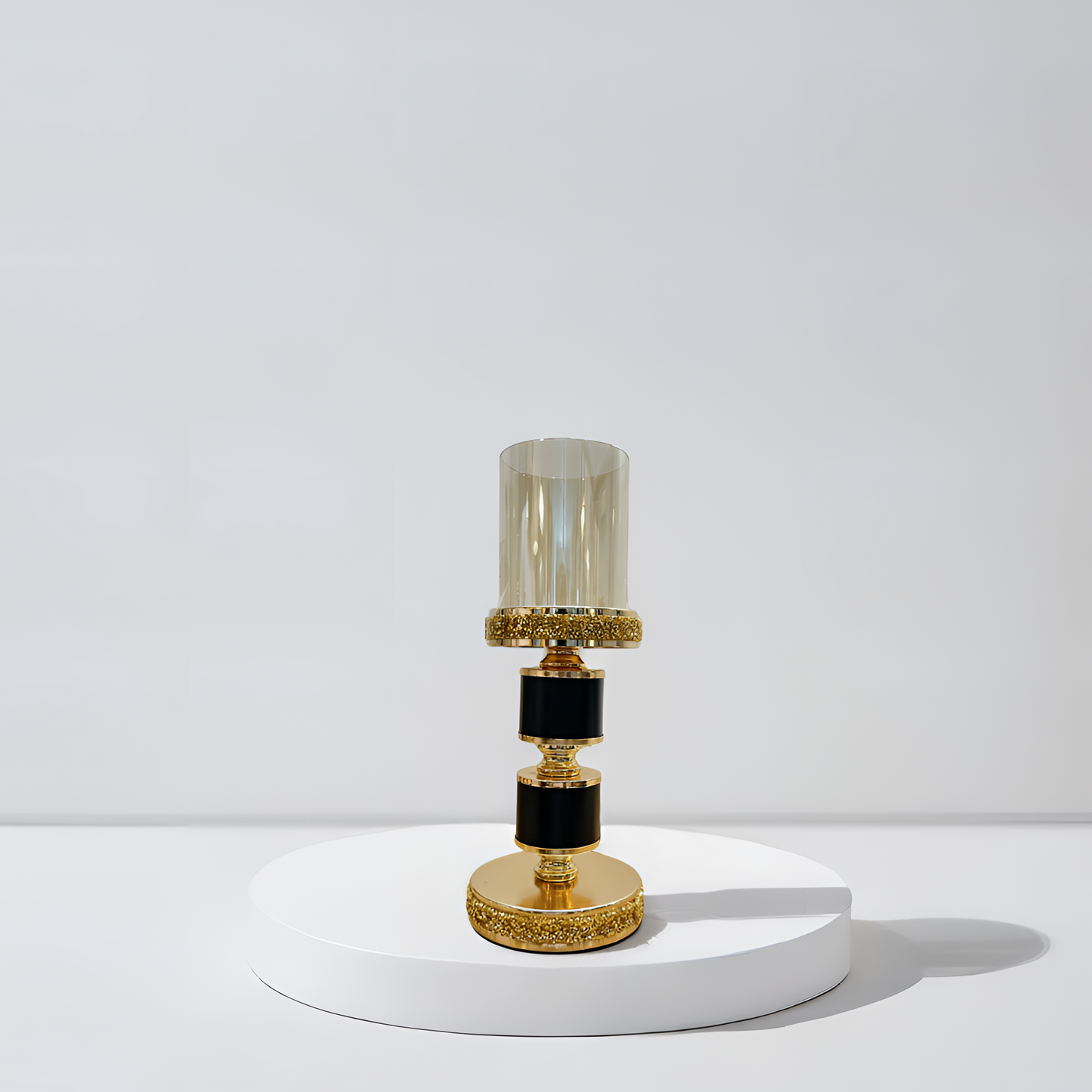Dazzling Gold & Black Crystal Candle Holder - Large