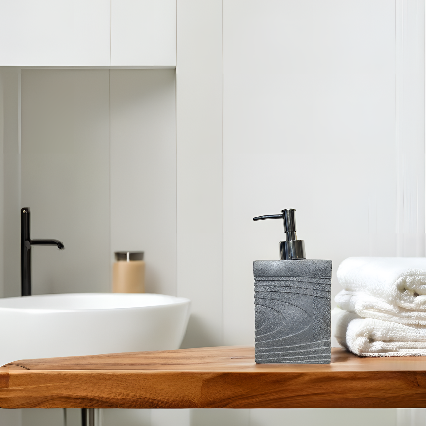 Textured Grey Resin Soap Dispenser with Chrome Pump