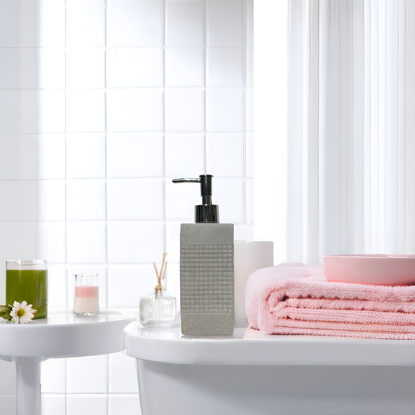 Textured Grey Resin Soap Dispenser with Chrome Pump
