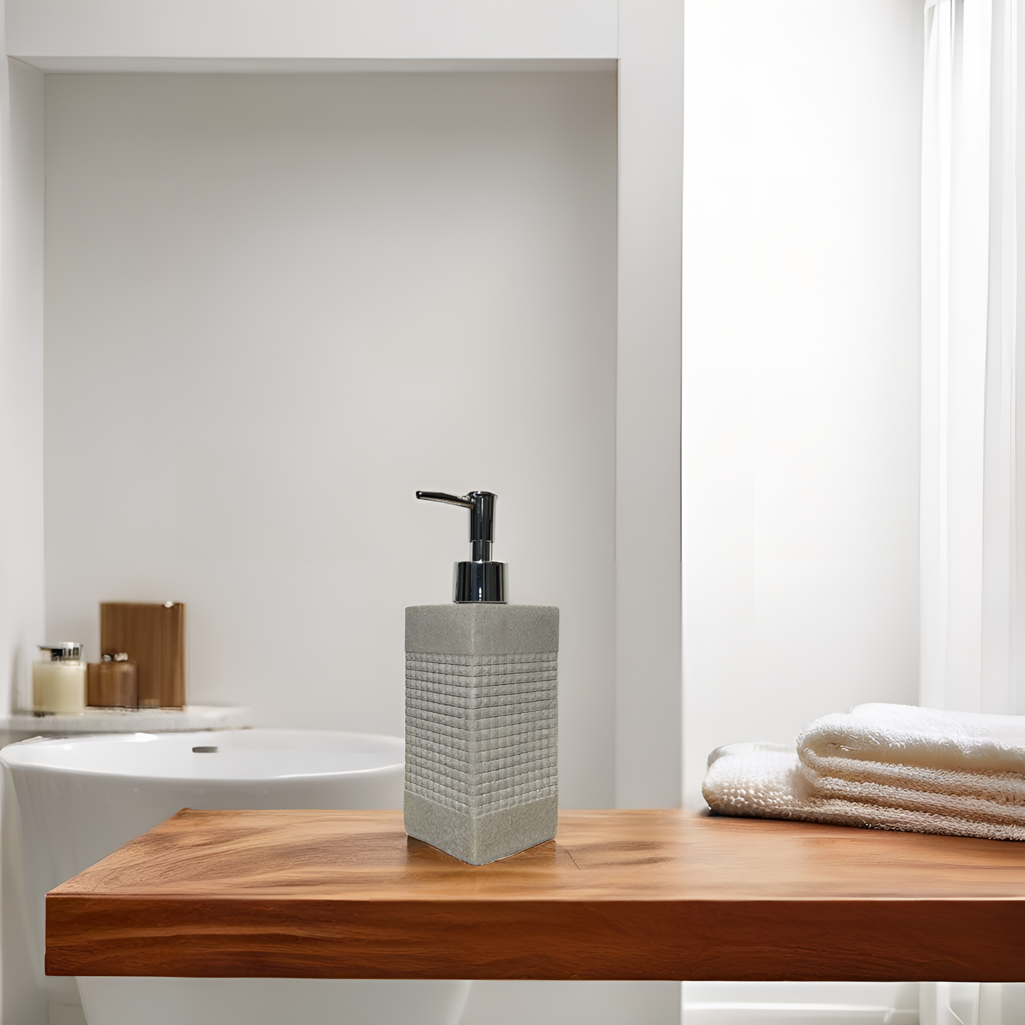 Textured Grey Resin Soap Dispenser with Chrome Pump
