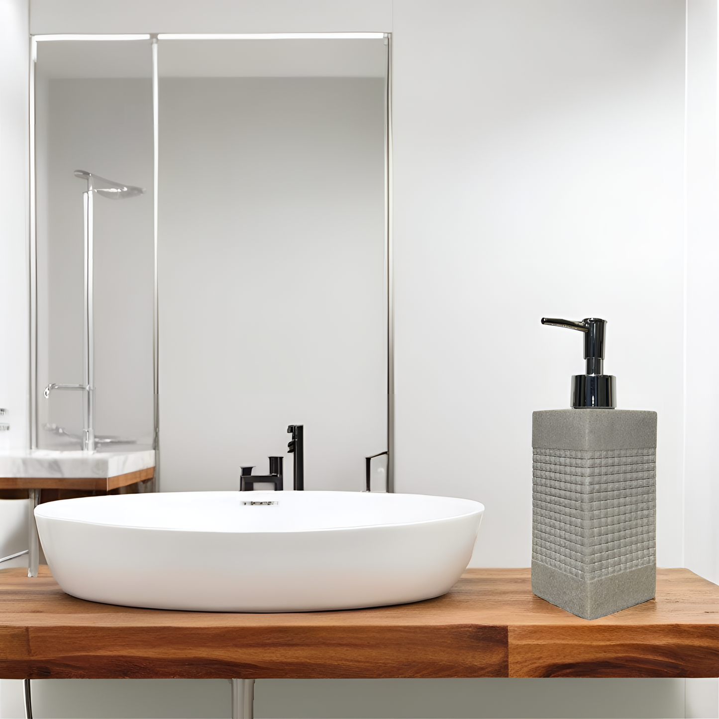 Textured Grey Resin Soap Dispenser with Chrome Pump