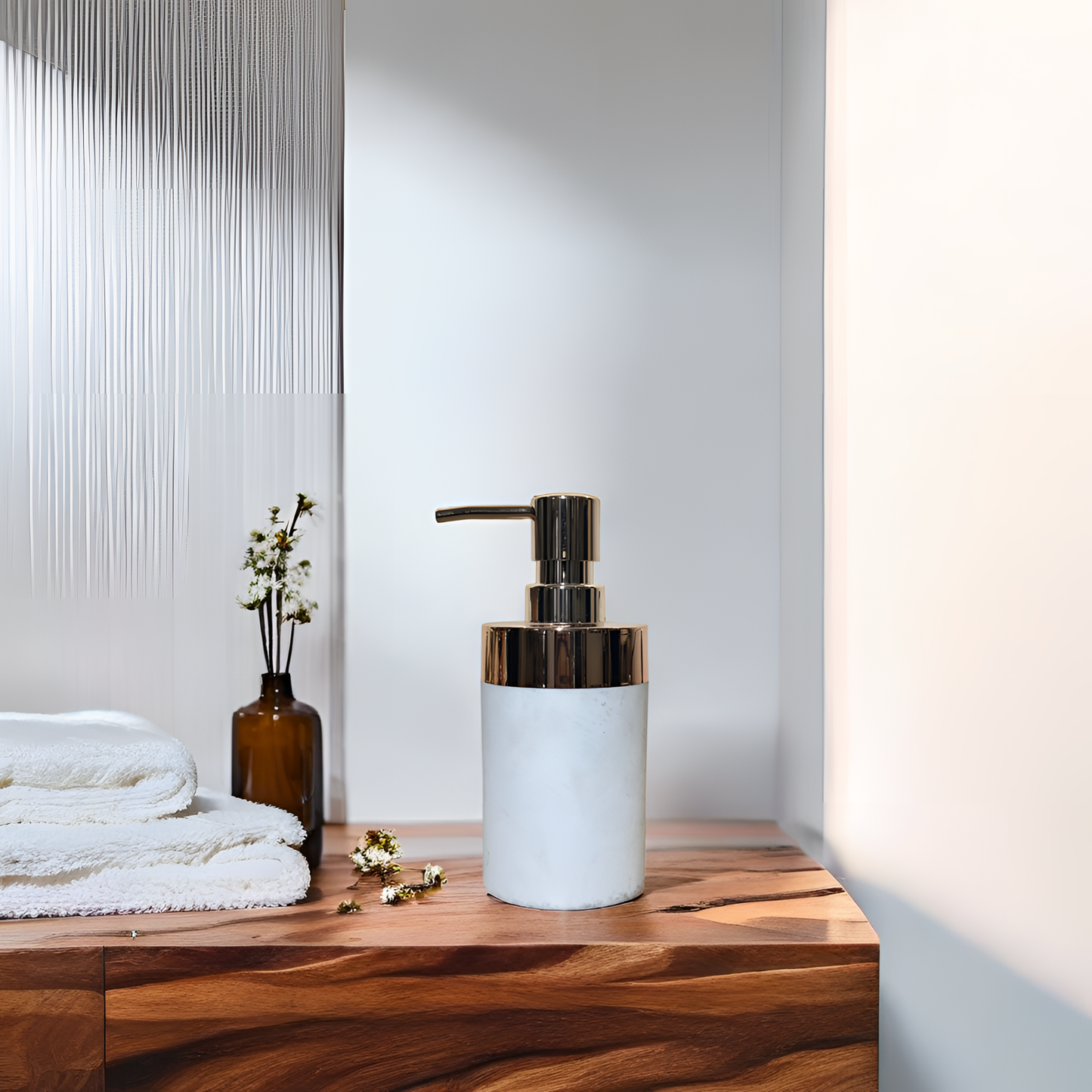 Elegant Chrome-Top Soap Dispenser – Off White
