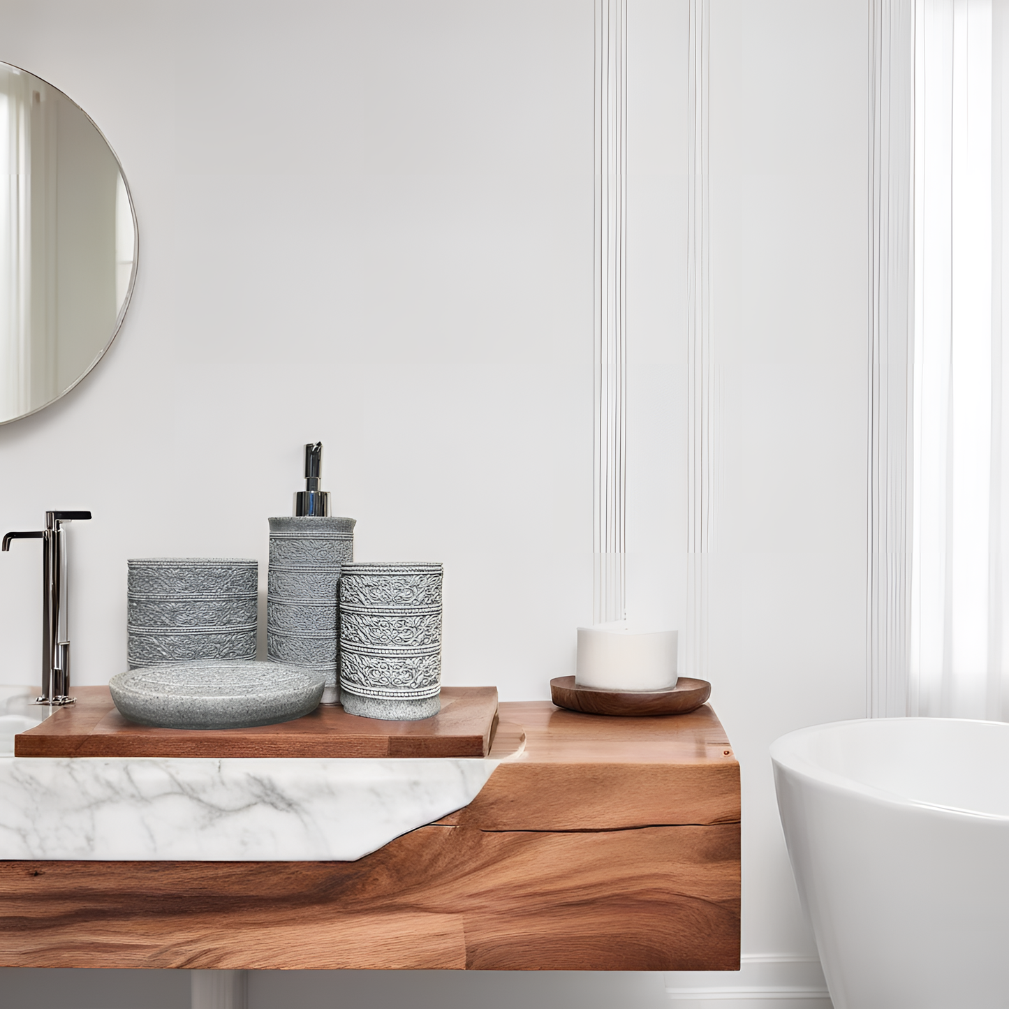 4-Piece Textured Grey Resin Bathroom Set