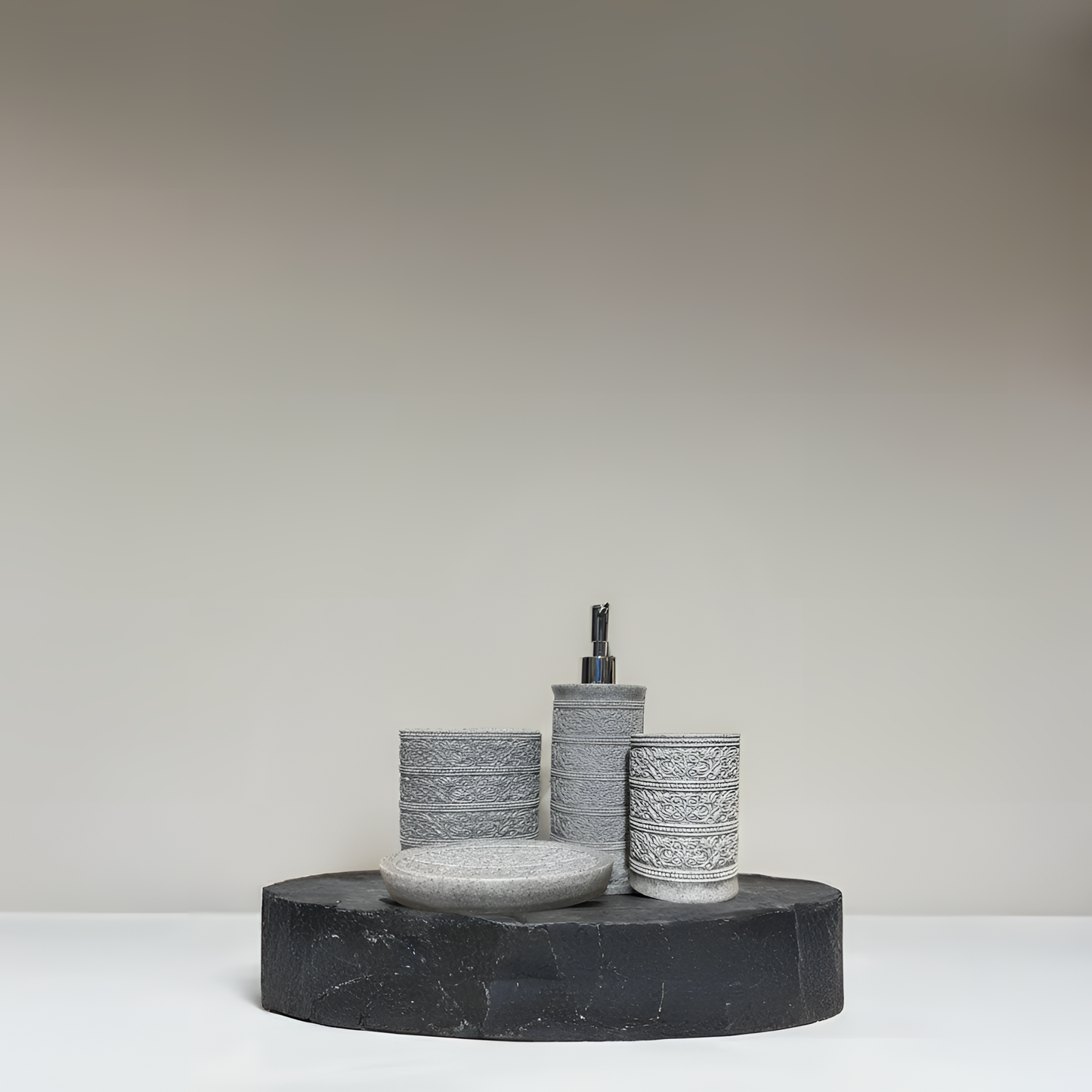 4-Piece Textured Grey Resin Bathroom Set
