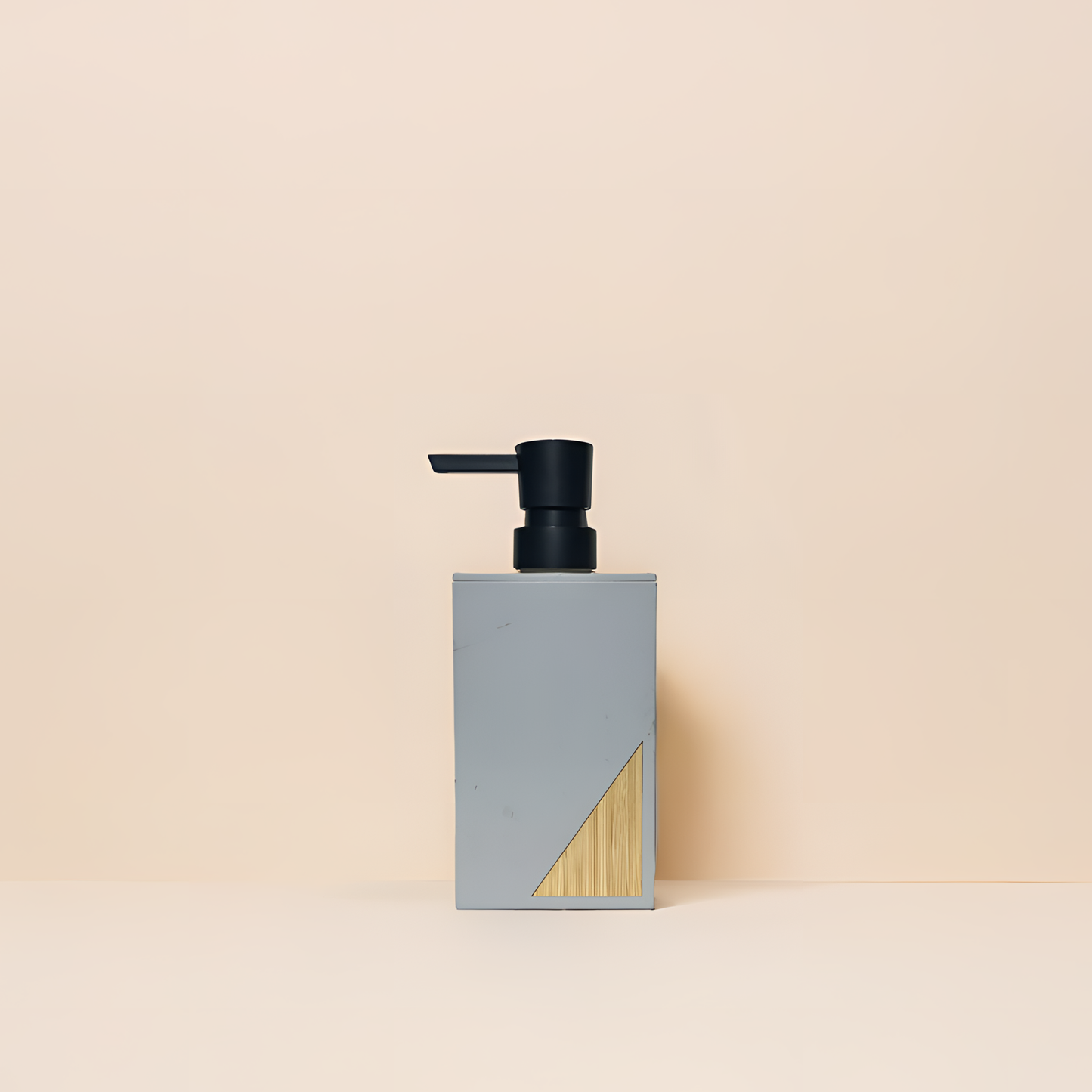 Modern Minimalist Soap Dispenser – Matte Grey with Bamboo Accent