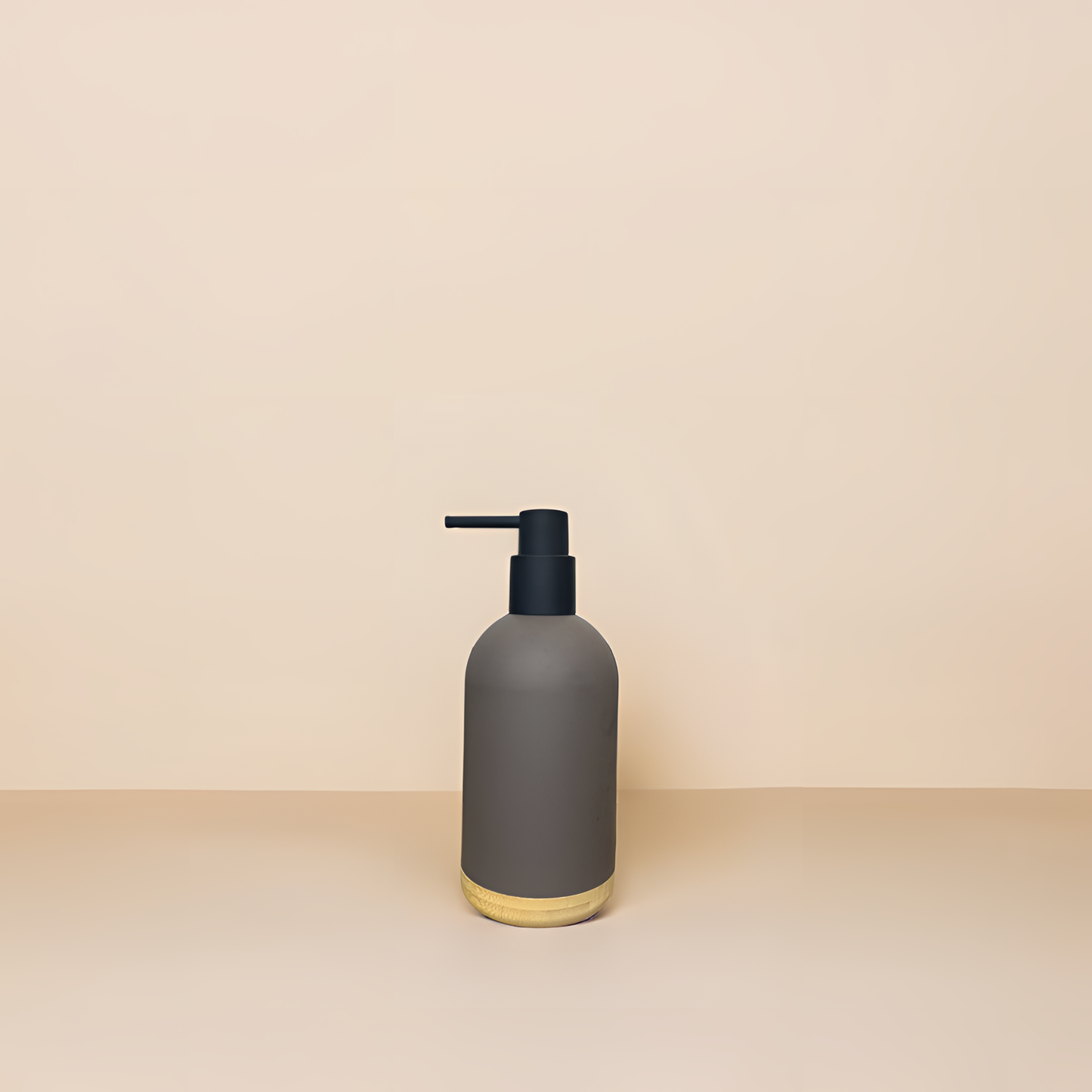 Contemporary Round Soap Dispenser – Mocha Matte with Bamboo Base