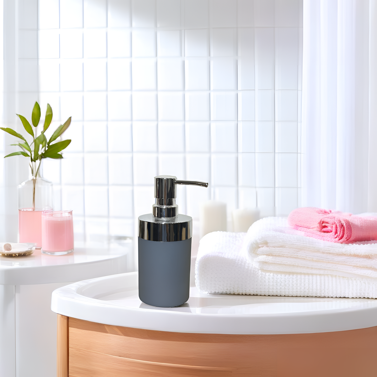 Elegant Chrome-Top Soap Dispenser – Midnight Grey