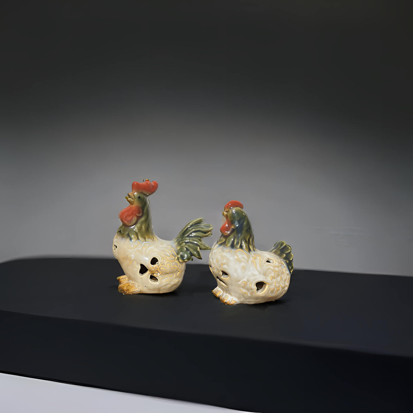 Rustic Ceramic Hen Tealight Decorative Holders – Set of 2 Pieces (L)