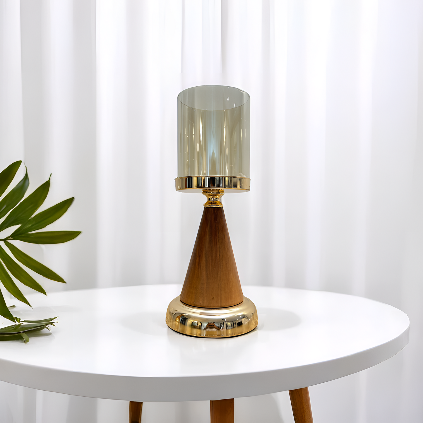 Luxurious Wooden & Golden Candle Holder - Small