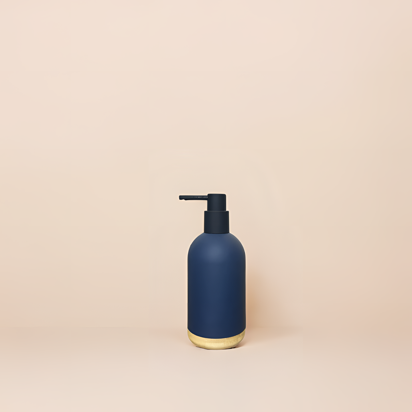 Contemporary Round Soap Dispenser – Matte Blue with Bamboo Base