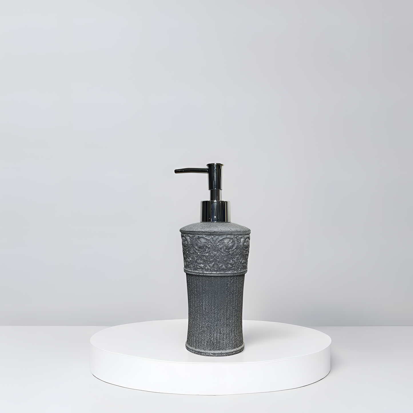 Textured Grey Resin Soap Dispenser with Chrome Pump