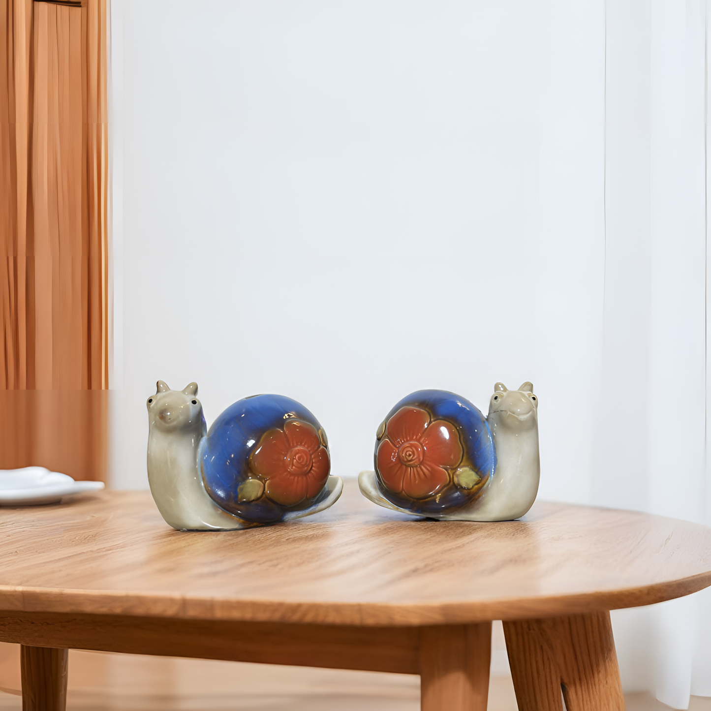Whimsical Ceramic Snail Duo – Floral Shell Garden Figurines ( Set of 2 pieces )