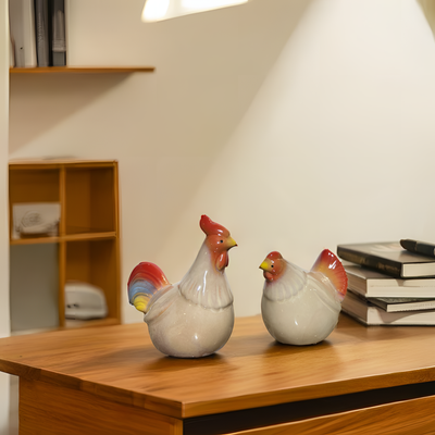 Ceramic Hen & Rooster Pair – Farmhouse Style