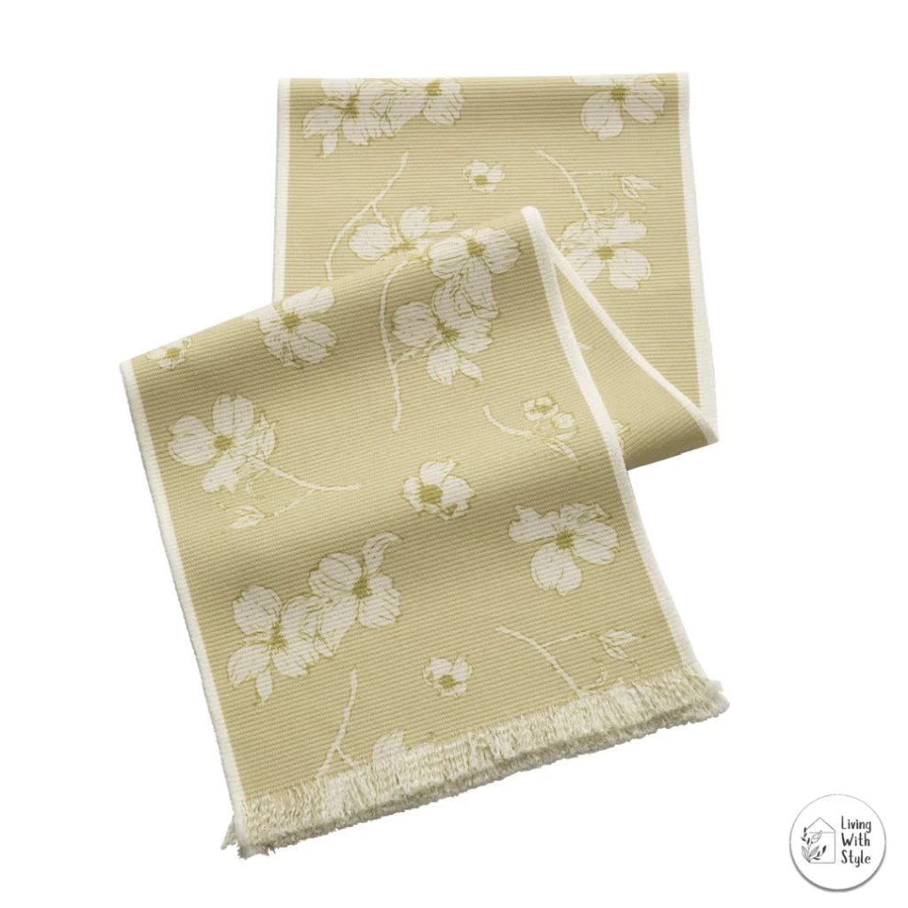 Soft Beige Table Runner with Subtle Floral Pattern (6 seater)