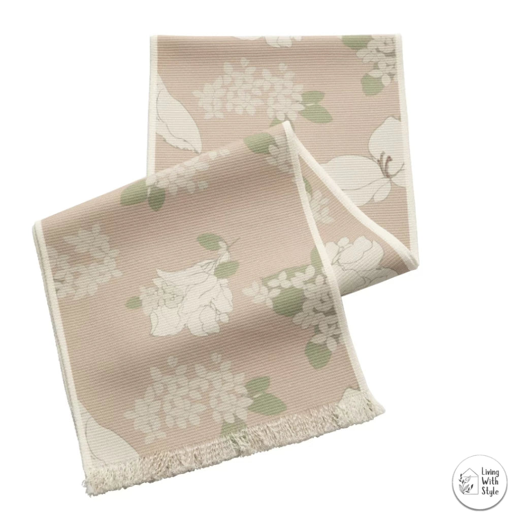 Baby Pink Table Runner with Subtle Floral Pattern (6 seater)