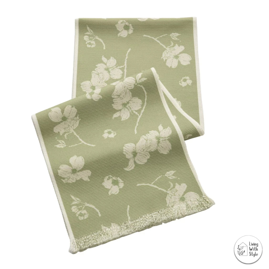 Green-Coloured Table Runner with Subtle Floral Pattern (6 seater)