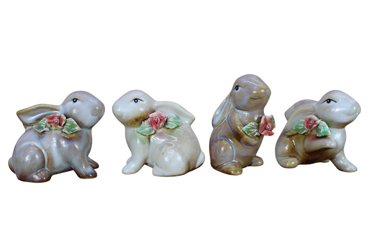 Handcrafted Ceramic Bunny Figurine - Set of 4 pieces (Rabbit)