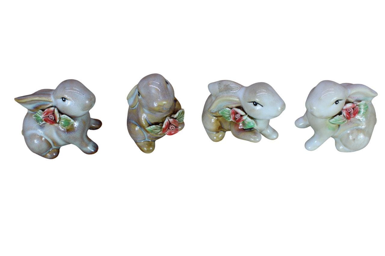 Handcrafted Ceramic Bunny Figurine - Set of 4 pieces (Rabbit)