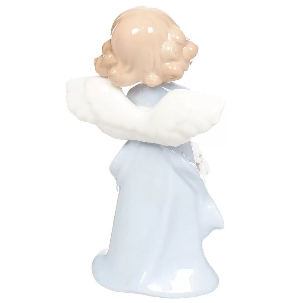 Porcelain Angel Figurine in Light Blue– Holding Flower Basket