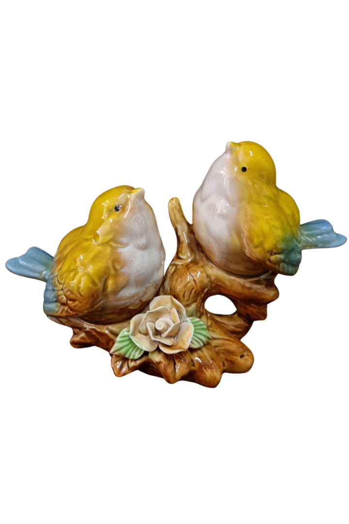 Ceramic Lovebirds Tabletop Figurine – Yellow & Blue
