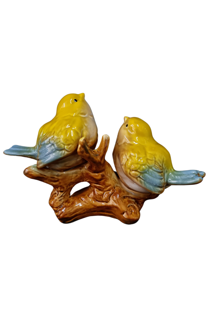 Ceramic Lovebirds Tabletop Figurine – Yellow & Blue