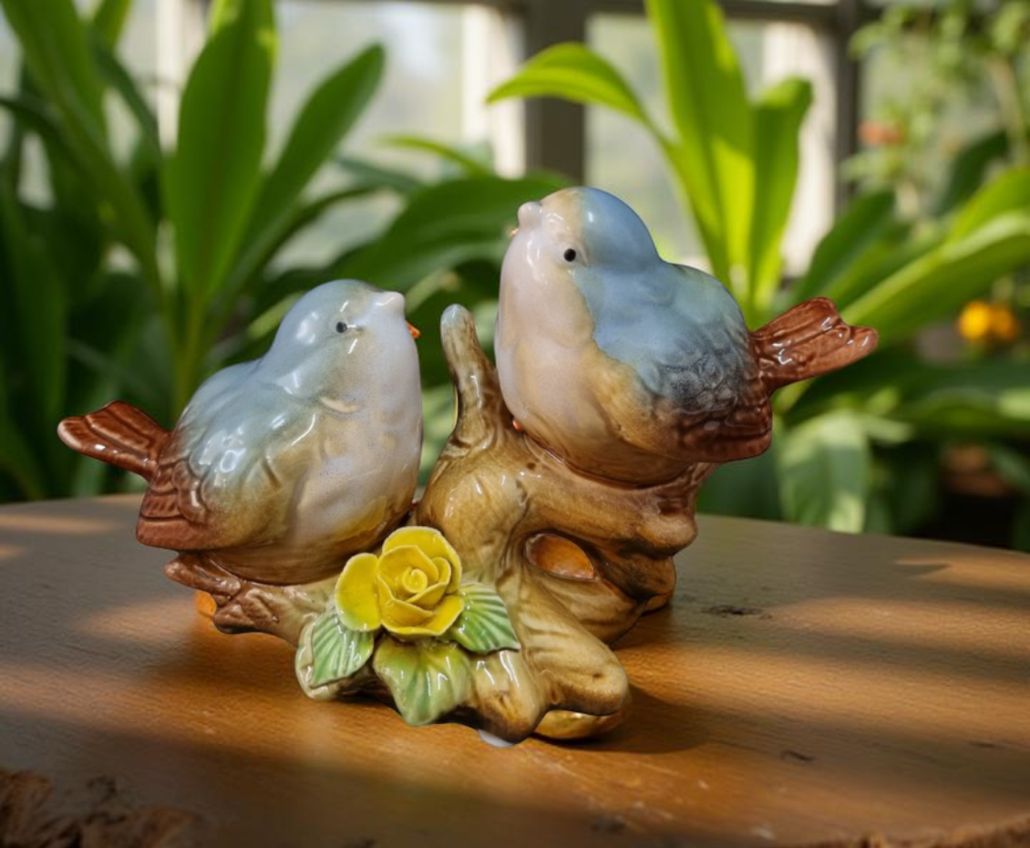 Ceramic Lovebirds Tabletop Figurine – Blue & Yellow