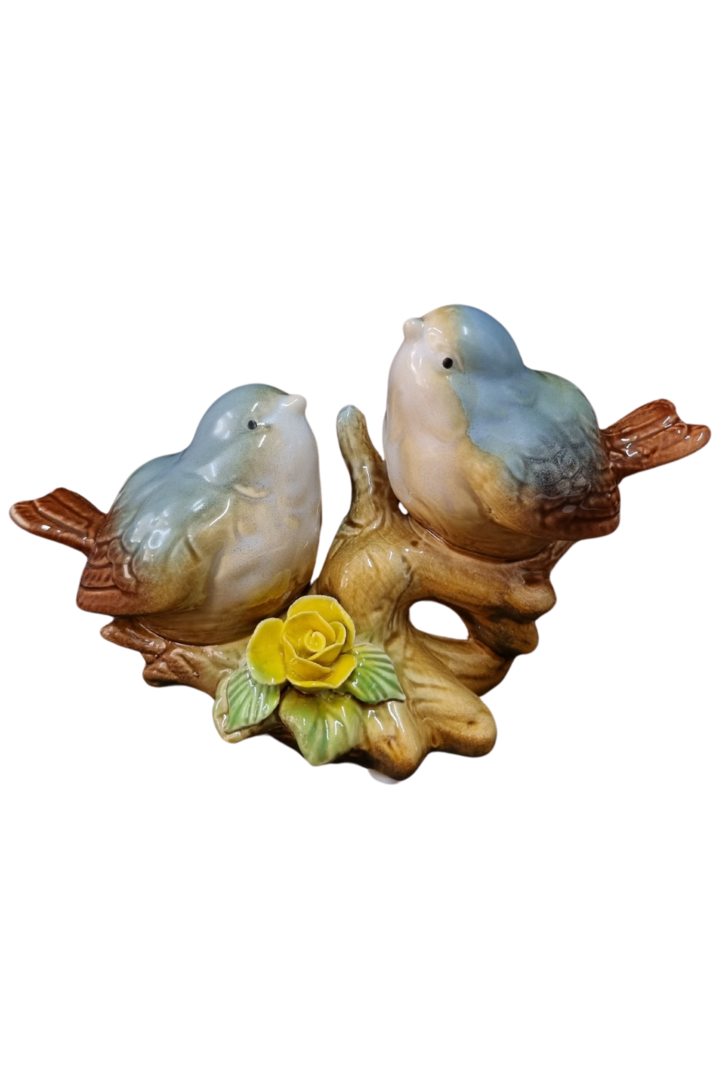 Ceramic Lovebirds Tabletop Figurine – Blue & Yellow