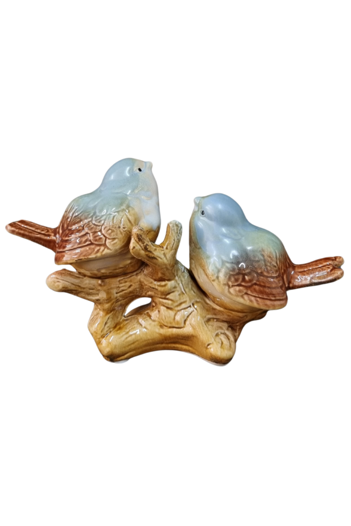 Ceramic Lovebirds Tabletop Figurine – Blue & Yellow