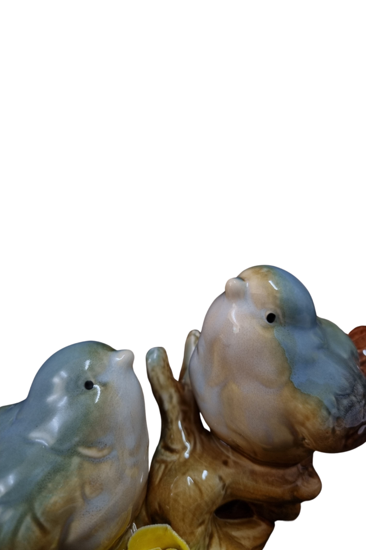 Ceramic Lovebirds Tabletop Figurine – Blue & Yellow