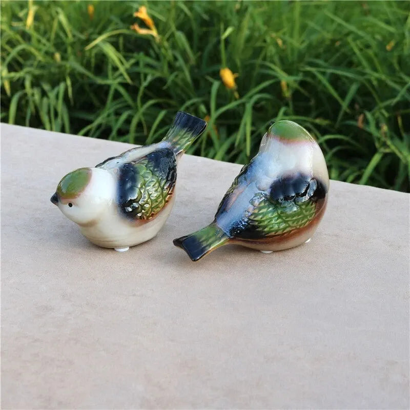 Charming Ceramic Glazed Bird Figurine | Set of 2