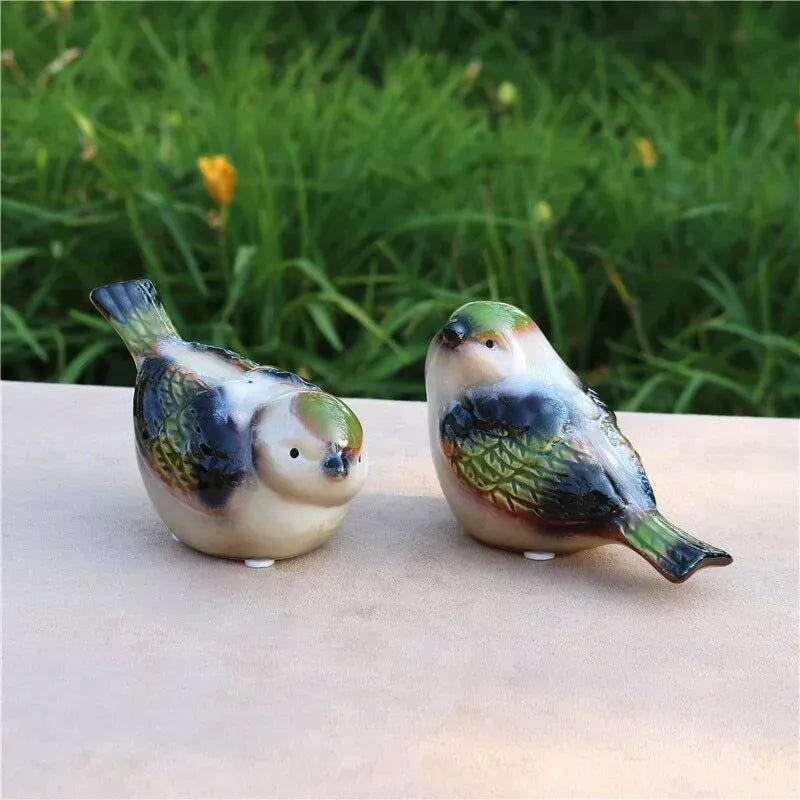 Charming Ceramic Glazed Bird Figurine | Set of 2