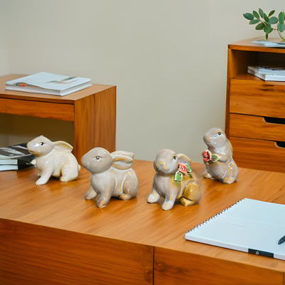 Handcrafted Ceramic Bunny Figurine - Set of 4 pieces (Rabbit)