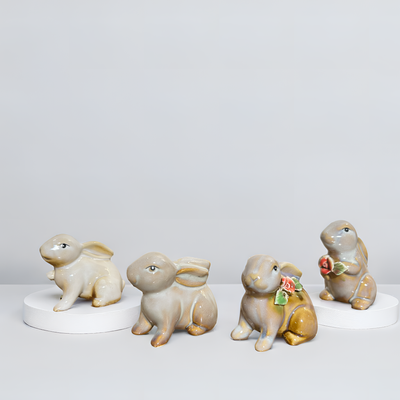 Handcrafted Ceramic Bunny Figurine - Set of 4 pieces (Rabbit)