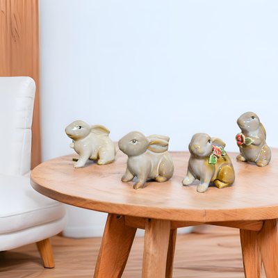 Handcrafted Ceramic Bunny Figurine - Set of 4 pieces (Rabbit)