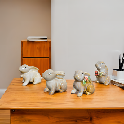 Handcrafted Ceramic Bunny Figurine - Set of 4 pieces (Rabbit)