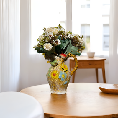 Vintage Ceramic Floral Vase with Bird Accents